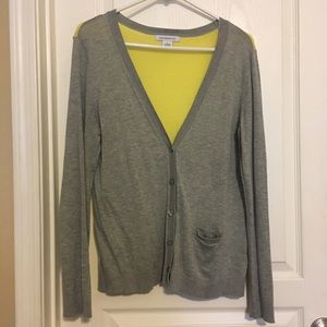 Liz Claiborne lightweight gray and yellow cardigan